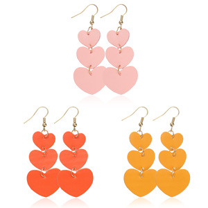 Boucles d'oreilles en similicuir tendance mode multicouche paillettes en forme de coeur en cuir pendentif boucles d'oreilles pour femmes Uionen 856 - Product Image 2