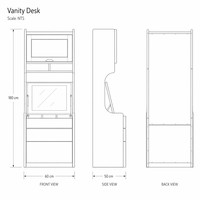 Meuble de chambre moderne et élégant de qualité supérieure, ensemble armoire haute, table de chevet et coiffeuse triple unité avec plateau relevable en verre