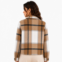 Chaqueta Corta a Cuadros para Mujer, Estilo Shacket, Otoño Invierno, con Botones, Moderna, Casual, Personalizada, OEM, ODM, Venta al Por Mayor