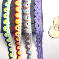 Dentelle en polyester multicolore arc-en-ciel de 16 mm, style tricoté à la main, avec bordure en crochet et détail ondulé pour vêtements, artisanat et textiles de maison