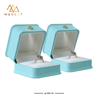 Boîte à bijoux en plastique avec anneau lumineux LED Webest, emballage de luxe bleu