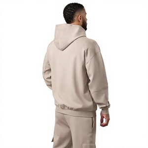 Ensemble de survêtement beige à capuche pour homme, manches longues, couleur unie, tenue décontractée de jogging avec poches latérales, coupe régulière, pour l'automne - Product Image 4