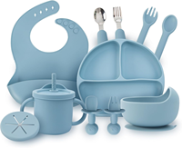 Ensemble de vaisselle de salle à manger pour enfants personnalisé comprenant des bavoirs pour bébé et une cuillère/fourchette en silicone pour l'alimentation et le repas
