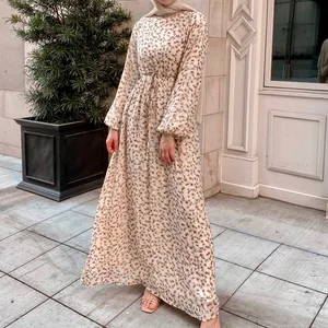 Abbigliamento islamico alla moda Abaya musulmano lungo Maxi abito casual stampato a fiori