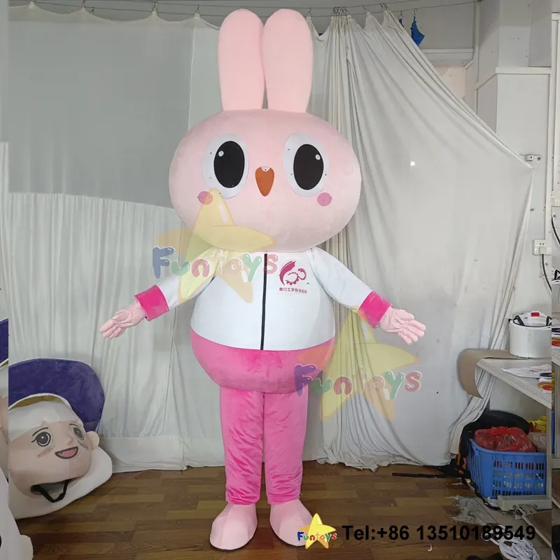 Funtoys di alta qualità Custom rosa pelliccia di coniglio pasqua Mascotte Costume coniglietto Mascotte Cosplay carnevale Halloween natale per adulti