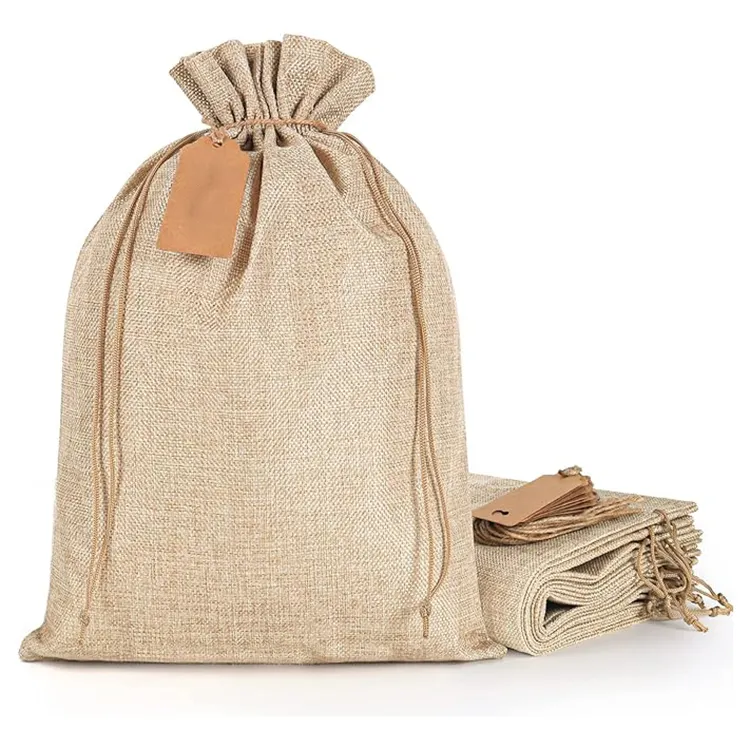 Mini sac en jute naturelle bon marché avec logo personnalisé Vente en gros Sac à cordon en lin Pochette cadeau pour bijoux en jute pour mariage