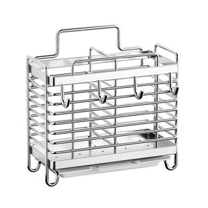 ที่วางตะเกียบติดผนังสแตนเลสพร้อมถาดระบายน้ำ ไม่ต้องเจาะ ชั้นวางของในครัวพร้อมตะขอสำหรับใส่ช้อนส้อม - Product Image 1