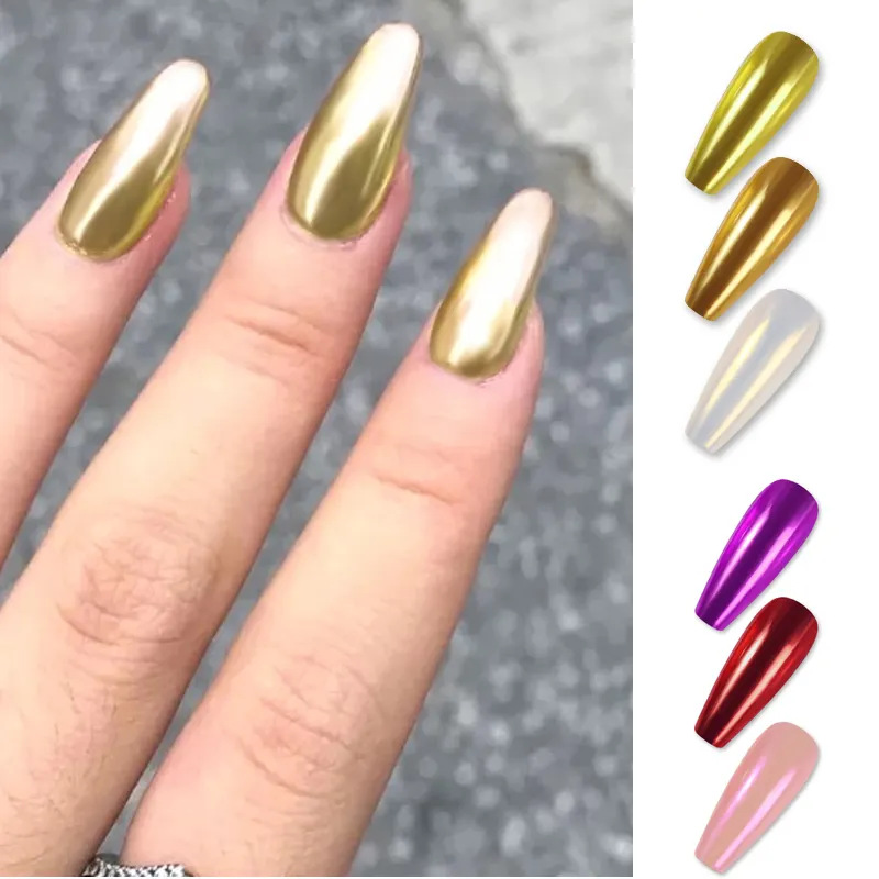 Polvo de uñas con efecto espejo mágico sólido, polvo de uñas brillante, pigmento cromado Nail Art Aurora