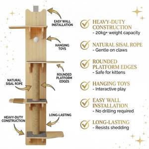 ZMaker Griffoir mural pour chat à 4 niveaux, à fixer sur porte, arbre à chat peu encombrant en bois massif, avec perchoir suspendu - Product Image 2