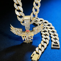 Collier pendentif boule Aigle entièrement serti de diamants, chaîne à maillons en alliage de zinc, style hip-hop, tendance, luxe léger, personnalisé, pour soirée
