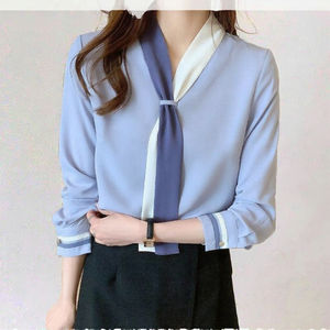 Camicette di lusso Casual estive da donna in Chiffon <span class=keywords><strong>con</strong></span> maniche lunghe Raglan <span class=keywords><strong>fiocco</strong></span> decorazione in tessuto eco-friendly - Product Image 3