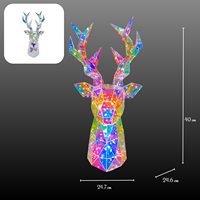 Figurine de tête de cerf lumineuse LED de 40 cm, alimentée par USB, sculpture animale prismatique, lumière nocturne holographique pour la décoration de fête de Noël