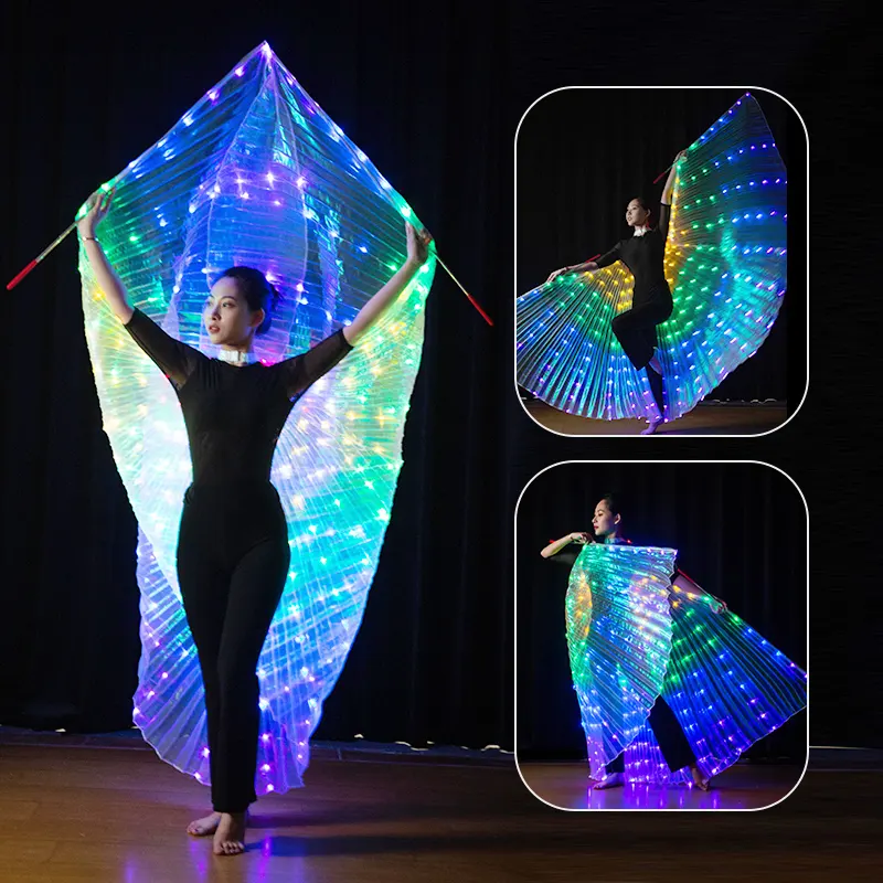 Belly Dance LED Isis Wings Glow Light Up Belly Dance Led Wings Costume With Sticks Performance Wear Luminous Clothing LED Costume