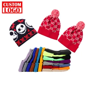 OEM khuyến mại Quà Tặng mùa đông ấm áp dệt kim trẻ em Beanie tùy chỉnh Pom-Pom Beanie