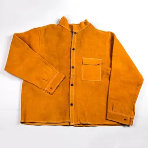 Jaket Pakaian Kerja Pengelasan Tugas Berat Pakaian Kerja Tahan Api Kulit untuk Seragam Kerja Tukang Las