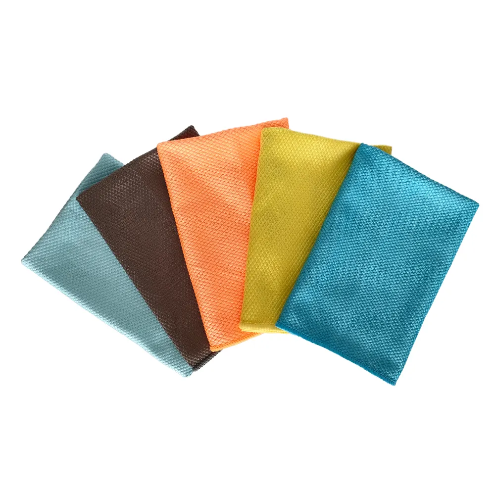 300GSM High Water Absorption Fishing Scale Weave Glass Cleaning Cloths Microfiber Car Accessories Interior Towels