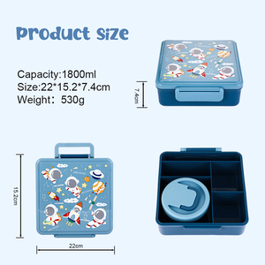 Everich Customized Color Logo Pattern School <strong>Lunch</strong> Bento <strong>Box</strong> 1800ml Kid Plastic Bento <strong>Box</strong> <strong>with</strong> 300ml Soup Bowl Fork Spoon - Product Image 3