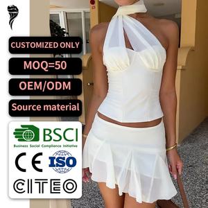 Ensemble deux pièces sexy pour femmes avec logo personnalisé de haute qualité, ensemble élégant pour femmes, débardeur et jupe pour femmes et filles - Product Image 1