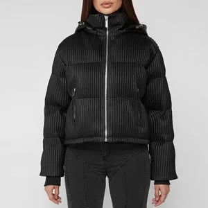 2023 Wholesale Down Padded Bubble Coat Ribbed Puff Leather PU Ladies OEM Winter Logo Cropped Custom Puffer Quilted Jackets