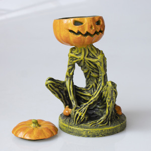 Halloween Pumpkin Head Candle Holder Resin <b>Battery</b> <b>Operated</b> Indoor Decoration - Product Image 2