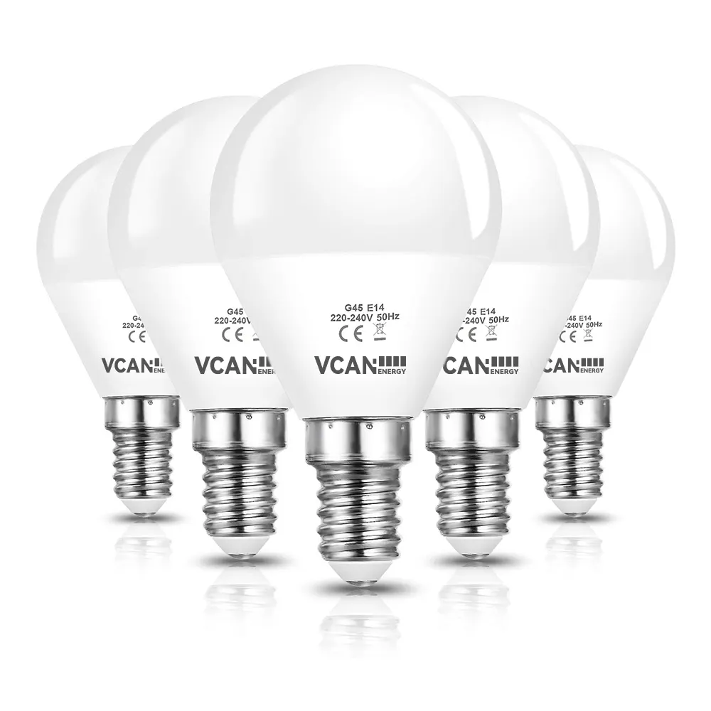 مصباح LED VCAN E14 LED ، 6W G45 ، أبيض دافئ 600 لومن ، مصباح Led أديسون بدون خفت