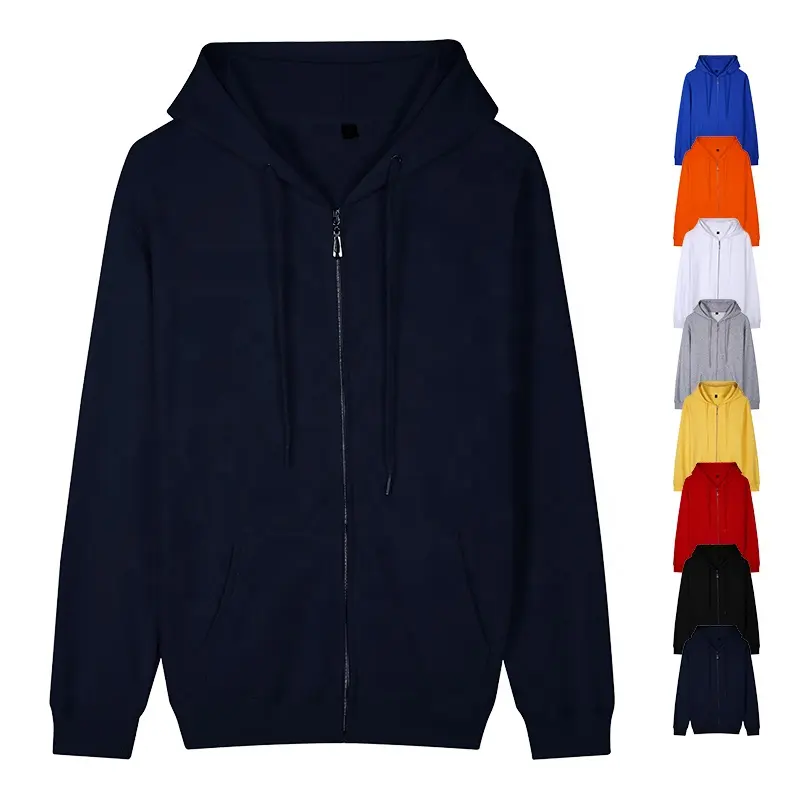 100% Cotton OEM Winter Zipper-up Hooded Unisex Zip up Hoodie Custom Printed Logo