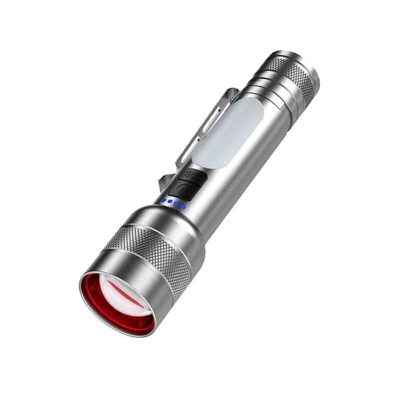 屋外の強力なアルミニウムズーム可能なXHP50充電式EDCトーチライトサイドライトキャンプLEDポケット懐中電灯
