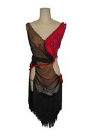 Robe de danse latine de haute qualité Vennystyle - Design asymétrique, blocs de couleur, dos nu, costume de performance pour adultes, taille sur mesure