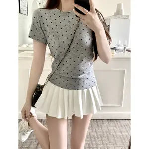 Clothes fashion Style Design Sweet lady t shirt Loose Leisure Waffle Fabric Short Sleeves Solid Color lady shirt dresses