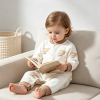 Combinaison pour bébé à manches longues avec boutons sur le devant, en coton doux, imprimé intégral, combinaison une pièce pour bébés garçons et filles