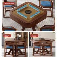 Table de mahjong et de repas multifonctionnelle automatique électrique de style chinois en bois massif, table à thé compacte tout-en-un