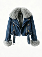 Nouvelle veste en jean courte pour femme, collection automne-hiver 2026, avec doublure intérieure amovible en fausse fourrure de renard et fourrure de lapin, style Pie Overcome