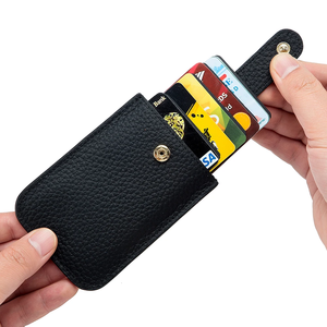 Genuine Leather Slim Card Holder Quick Access Pull Tab RFID Soft Cowhide <b>Men</b> Women Portable Bill <b>Wallet</b> Credential Cover - Product Image 1