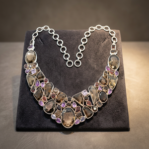 Geometric <b>Statement</b> <b>Necklace</b> Women's Silver Plated Alloy Natural Stone Bezel Setting Link Chain Bohemia Party Jewelry - Product Image 2