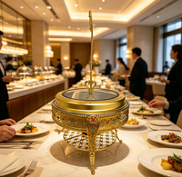 NANSHENG Plat de service rond décoratif en strass doré, chauffe-plats pour hôtels, restaurants, buffets et traiteurs