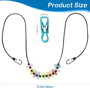 Corde à linge rétractable portable avec 12 pinces, en polyester, pour séchage intérieur et accessoire de camping extérieur - Product Image 2