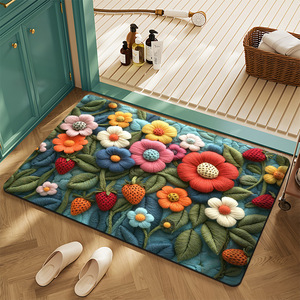 Alfombra de Baño Rectangular de Terciopelo Cristalino con Diseño Floral, Antideslizante, de Fibra de Poliéster, Estilo Americano, para Entrada de Casa, Resistente a las Manchas y al Desgaste - Product Image 4