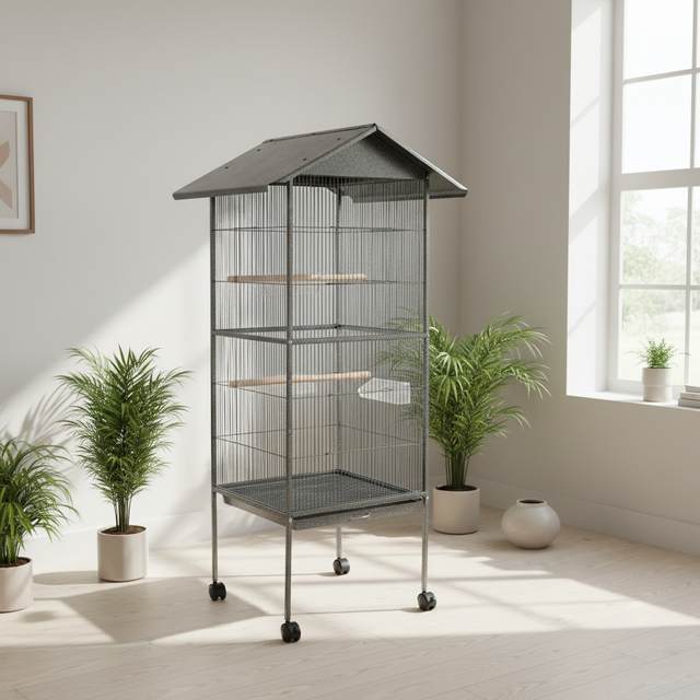 Modern Luxury Stainless Steel Large Bird Cage with Wire Mesh Panels for Outdoor Feeding and Breeding Box Packed