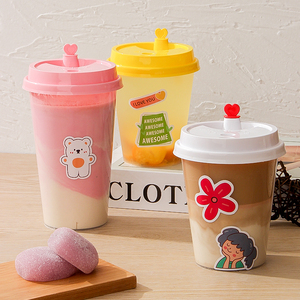 अनुकूलित लोगो 600 मिलीलीटर मोटी पुनः प्रयोज्य pp प्लास्टिक बोबा दूध चाय कप ढक्कन के साथ पारदर्शी एकल दीवार 90 मिमी व्यास कॉफी कप - Product Image 2