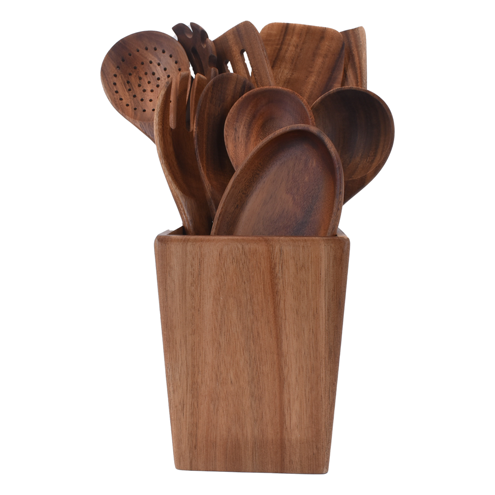 11Pcs Nonstick Kitchen Accessories Acacia Wooden Cooking Tools Spoons Spatulas Kitchen Utensils Set