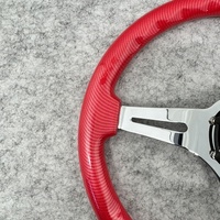 Leaders Universal Hot Selling Carbon Fiber Pattern Graffiti 350mm Solid Wood Red 4cm Deep Dish JDM Racing Drift Volant