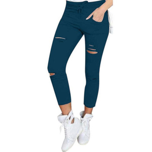 <span class=keywords><strong>Cargo</strong></span> Pantaloni Delle Donne di Modo Sottile A Vita Alta Elastica Skinny Rotto Foro Pantaloni Della Matita di Colore Solido Streetwear Pantaloni Delle Donne - Product Image 6