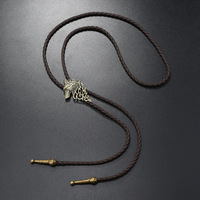 Kalung Dasi Bolo Retro Baru Gaya Koboi Barat Amerika Tali Kulit Aksesoris Paduan Logam Hadiah