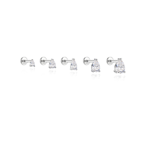 Boucles d'oreilles clous en moissanite taille poire couleur D, tête plate, en argent sterling S925 plaqué or blanc, plusieurs tailles, avec certificat - Product Image 1