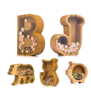 木製の手紙動物銀行カスタム貯金箱素敵なアルファベット木製コインマネーホルダーボーイフレンドガールフレンドのためのバレンタインギフト