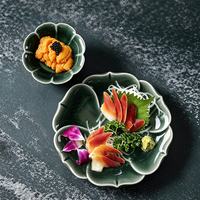 TESSWANG Elegantes Blumenförmiges Porzellan-Teeservice Dunkelgrüne Keramik-Dipschale mit Blattförmiger Platte Mini-Dessert-Servierschale