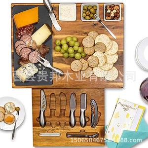 Juego de tabla de quesos de madera de acacia Guibang con cuchillos, tabla de cortar duradera de 15x12 pulgadas para servir comida en fiestas y picnics al aire libre - Product Image 1