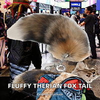 Iivos Fluffy Therian Fox Tail Carabiner Keychain - Queue de renard en fausse fourrure aux couleurs réalistes, durable pour Halloween et le cosplay du Nouvel An (Sun Fox)