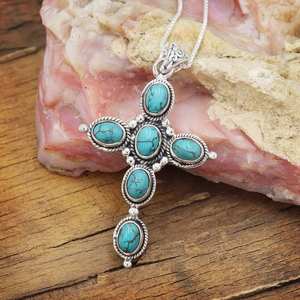 Collier Turquoise Pendentif Croix En Argent Sterling Solide Collier Croix Turquoise Vintage Meilleur Cadeau De Noël - Product Image 6