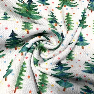 Nieuwe Ontwerp Kerst Bomen Polyester Gebreide Custom Afdrukken Wafel Stof Voor Sofa Cover Kledingstuk
